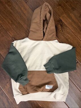 Zara Colorblock Hoodie in Cream, Brown, and Green